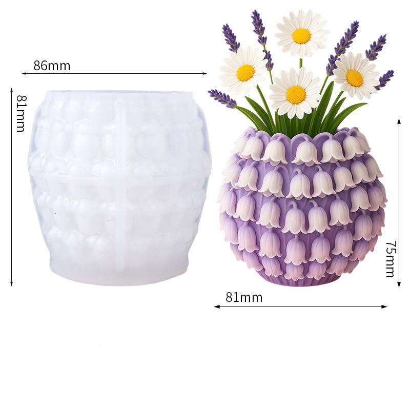 

3D Textured Flower Pot Silicone Mold, Concrete Planter Mould For DIY Home Decor, Reusable Candle Holder & Pen Pot Making Tool білий