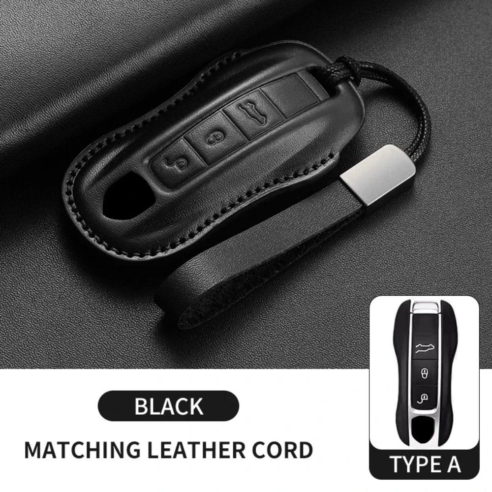 Autoschlüssel Hülle Abdeckung Schale für Porsche 718 Cayenne Panamera 911 Macan Taycan Cayman Boxster Oberste Schicht Leder Autoschlüssel Zubehör