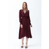 New V-Neck Long Sleeve Burgundy Women's Casual Dress For Spring Autumn