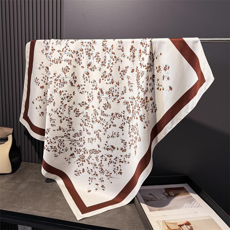 2026 New Floral Print Twill Silk Square Scarf Women Bandana Shawls Soft Foulard Femme Hijab Bufandas Neckerchief Hairband 90CM