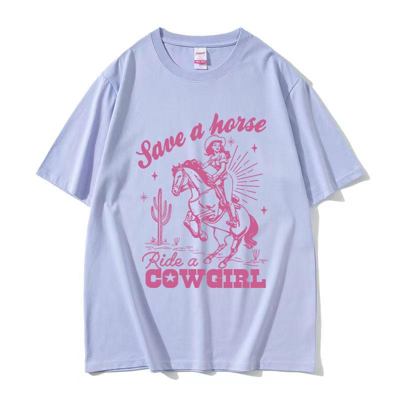 

Save A Horse Ride A Cowgirl Принт Футболка Чоловіки Жінки Ретро Естетика Мода Футболки Повсякденна Оверсайз Бавовняна Футболка Вуличний Стиль L