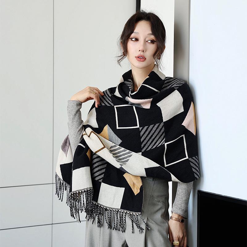 New Winter Imitation Cashmere Scarf F Letter Versatile Long Tassel Shawl Fashion Thickened Scarf