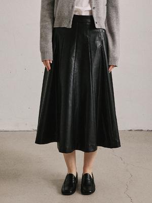 Artid Leather Flare Long Skirt_Black