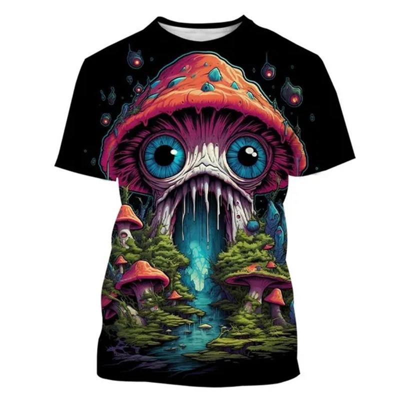 Funny Eyes Pattern T-Shirt For Men Women Mushroom 3D Printed Tees Summer Casual Loose T Shirts Round Neck Tops Short Sleeves