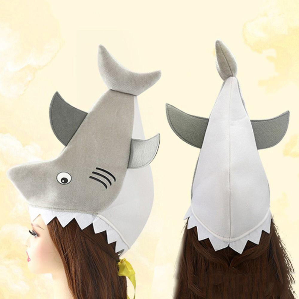 Creative Shark Party Hat Cartoon Plush Animal Cap Costume Accessories Shark Head Cover  Photo Props