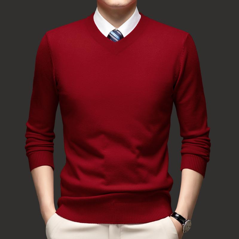 Men Autumn Winter New Style Sweater Middle Aged Thickened V Neck Long Sleeve Anti Pilling Knitted Shirt Dad Wear Undershirt