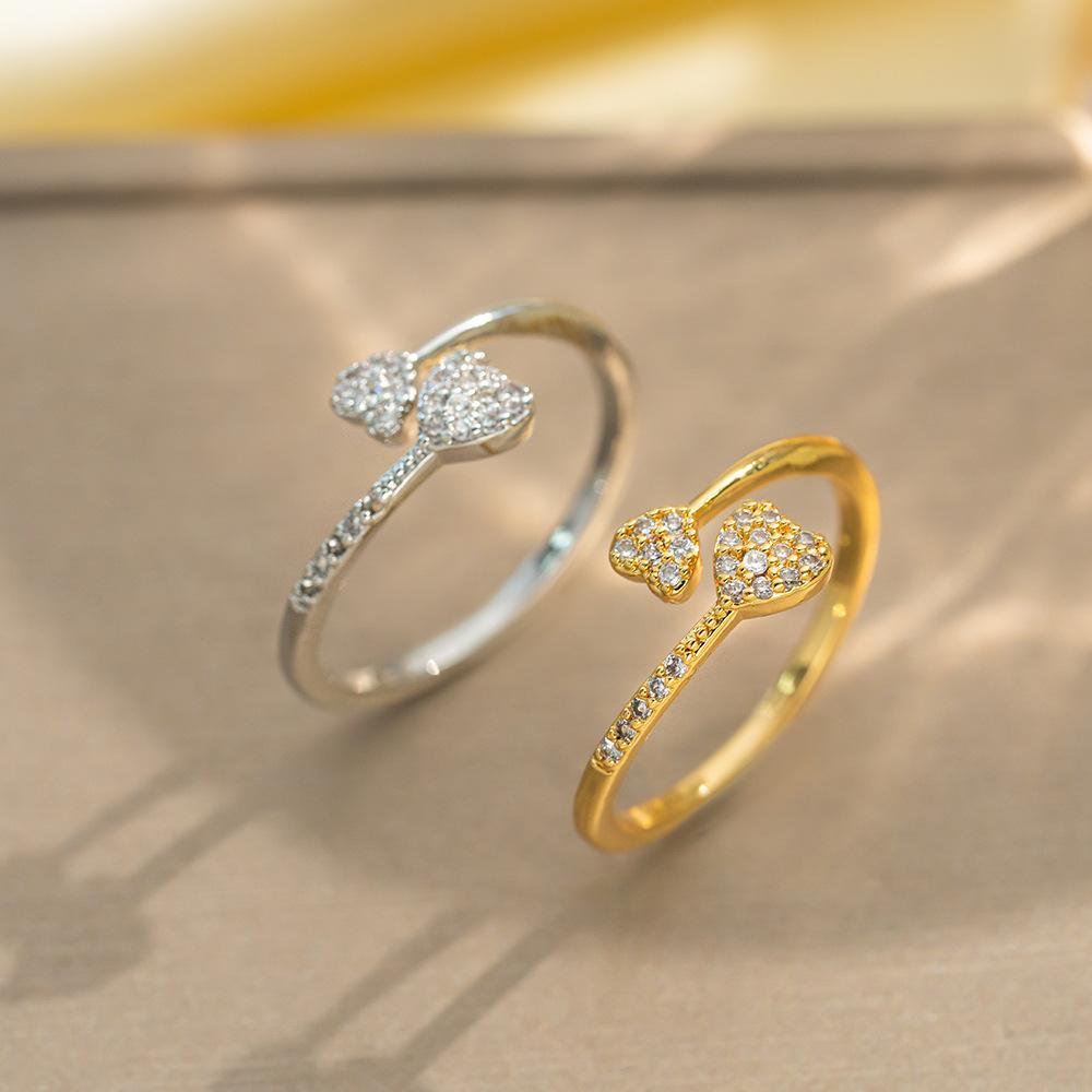 Korean Version of Light Luxury Design Full Diamond Inlaid Zircon Ring Women's Opening Adjustable Ring Internet Celebrity Fashion Accessories