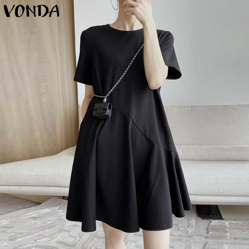 

Летнее женское однотонное свободное короткое платье с короткими рукавами VONDA