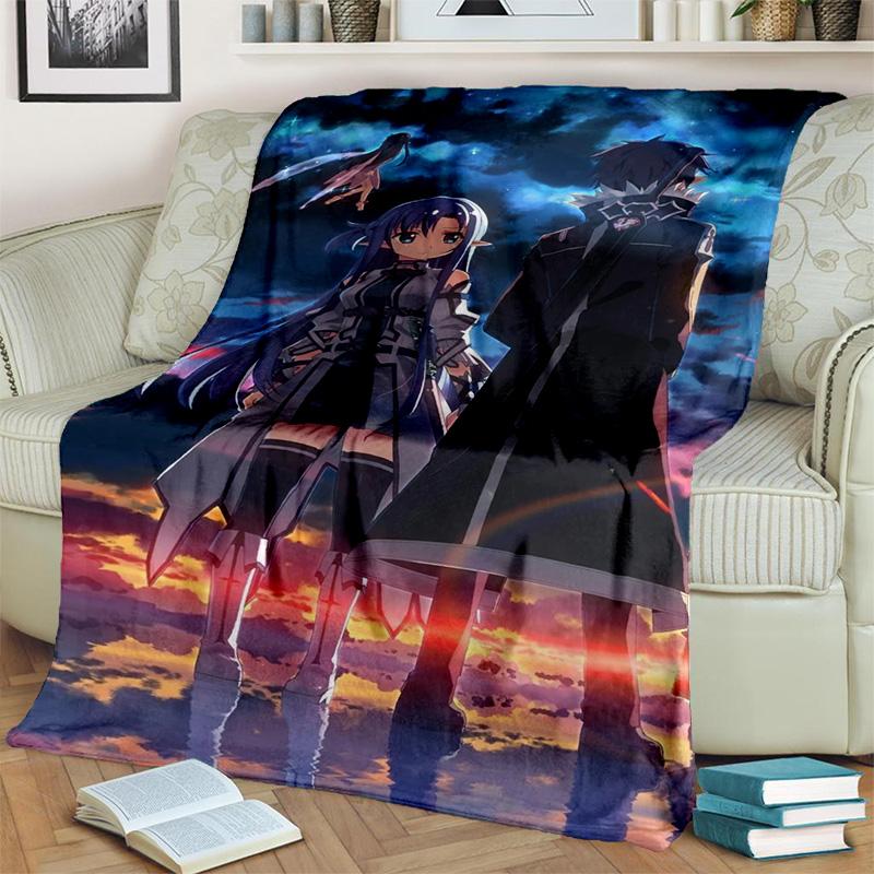 Sword Art Online SAO Novel Cartoon Blanket,Soft Throw Blanket for Home Bedroom Bed Sofa Picnic Travel Office Cover Blanket Kids