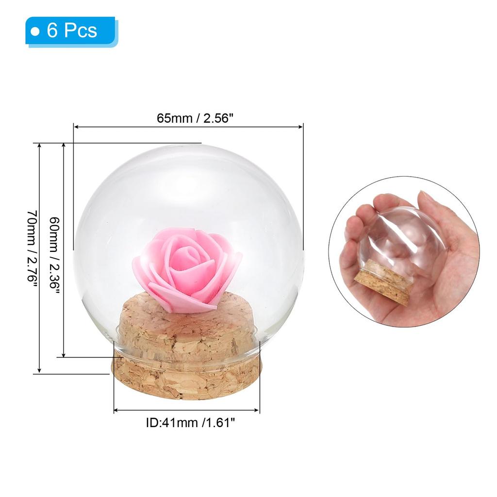 PATIKIL 6-Piece Round Cloche Glass Domes and Bell Jars with Cork Base for Display, 43 X 70 Mm