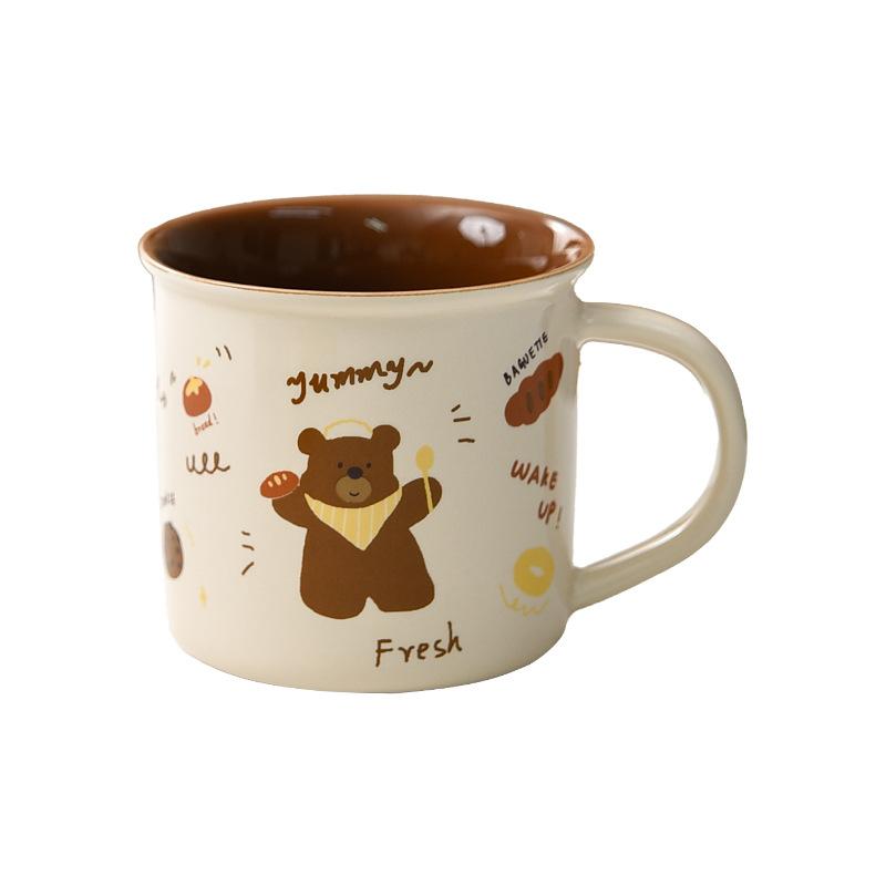 Bread Bear Retro Breakfast Cup Cute Cartoon Large Capacity Ceramic Mug Without Lid Water Cup Couple Home Cup
