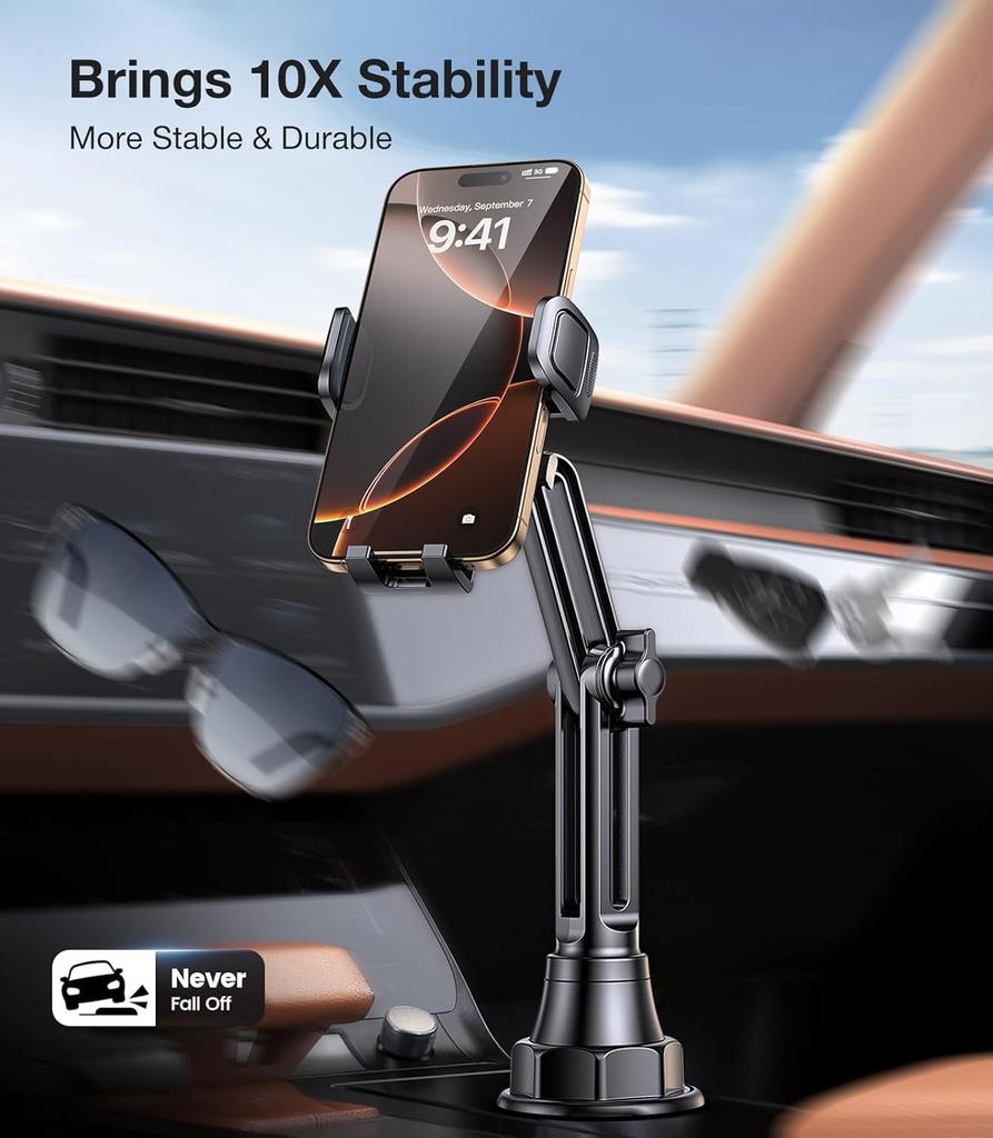 Cup Phone Mount for Car,Universal Cup Phone Cradle Holder with Long and Adjustable Neck, Friendly Compatible with All Smartphone