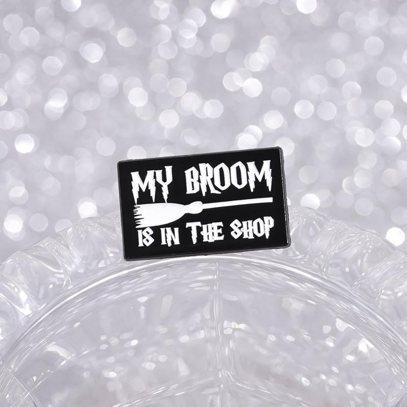 Adorable Cartoon Black Flying Broomstick Alloy Brooch With Colorful Enamel For Unique Styling