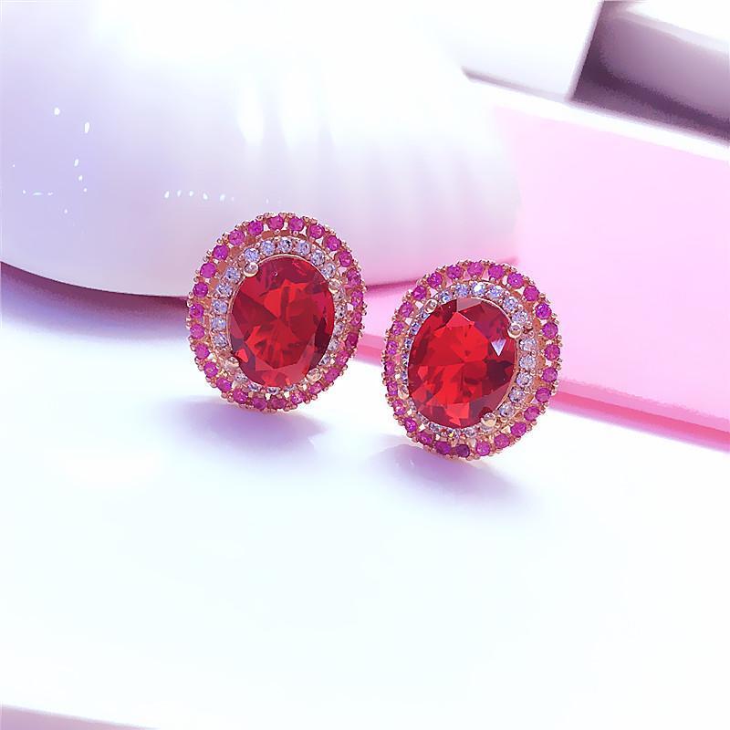 Изысканный цвет Золото Россия 585 Пурпурное Золото Красный Камень Яйцо Поверхность Серьги Роскошный Премиум Цвет Позолоченное Розовое Золото