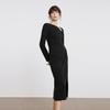 ELLE French Design Irregular Solid Color Asymmetrical Neck Simple Comfortable Long Sleeve Dress Women dress Black EL49857