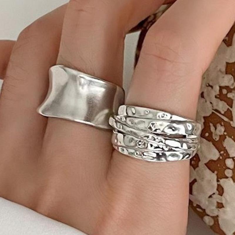 BF CLUB 925 Silver Ring For Women Jewelry Wide Simple Open Vintage Handmade Ring Allergy For Party Birthday Gift