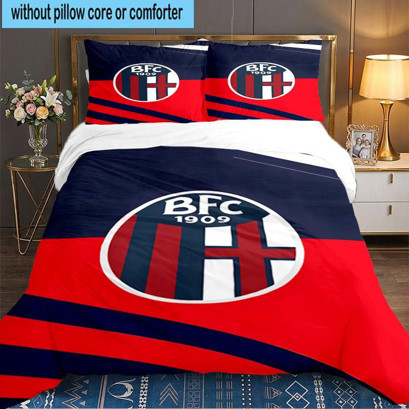 3PCS Football Bologna Bedding set,Ideal For1pc Duvet Cover And 2pcs Pillowcases Perfect for Christmas gift,Ideal for Bedroom, Dormitory
