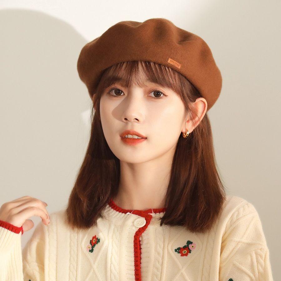 Temperament Solid Color Wool Beret Women'S Japanese Brown Autumn And Winter Bud Hat Versatile Literary And Retro Painter Hat Tide