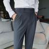 Men's Brown Slim Fit High-Waist Trousers - Naples Collection (Nine-Point, Straight Drape, Business Casual)