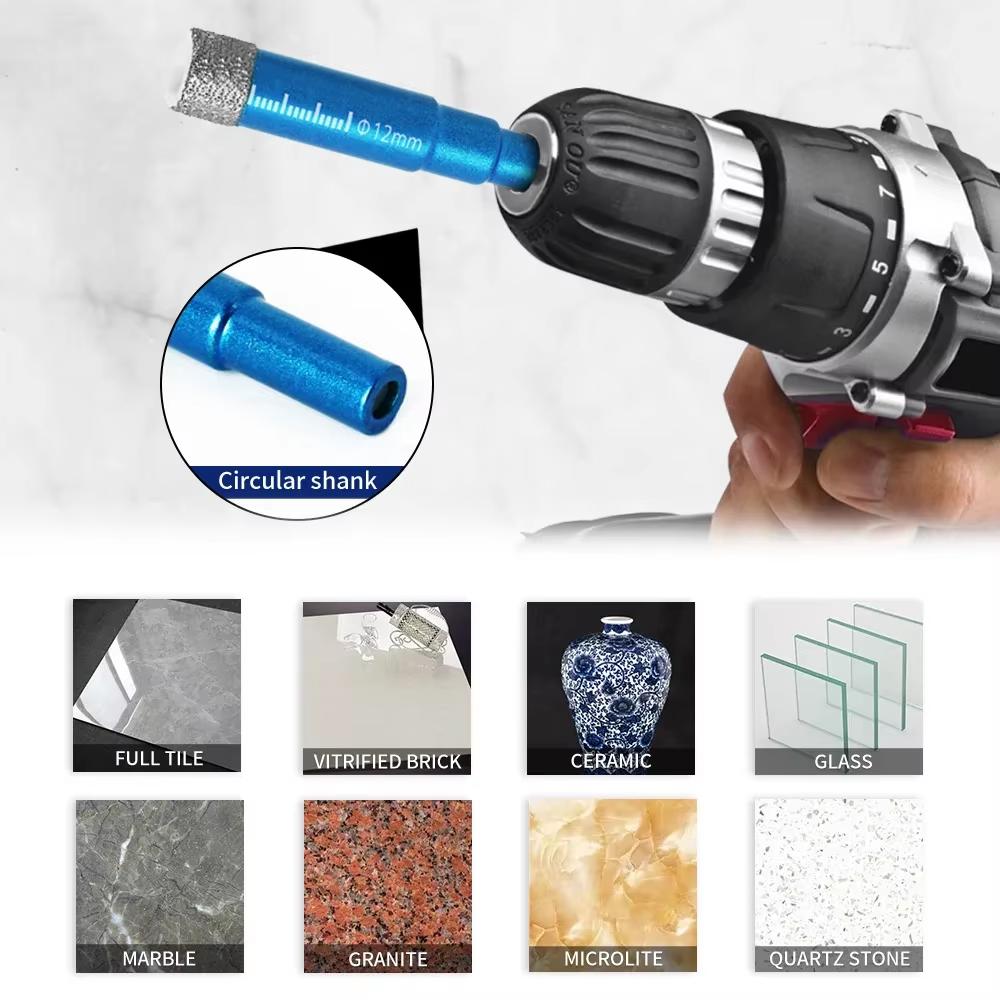 Diamond Brazed Dry Drilling Bit Porcelain Cup Saw Ceramic Marble Granite Tile Hole Opener Hole Saw Cutter 1Pc 5-16mm Round Shank