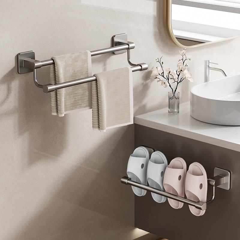 No-Drill Staggered Double & Single Rod Bathroom Towel Rack