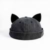 Casual Cotton Cat Ears Brimless Hat Breathable Solid Color Beanie Hat Washed Old Beanie Cap