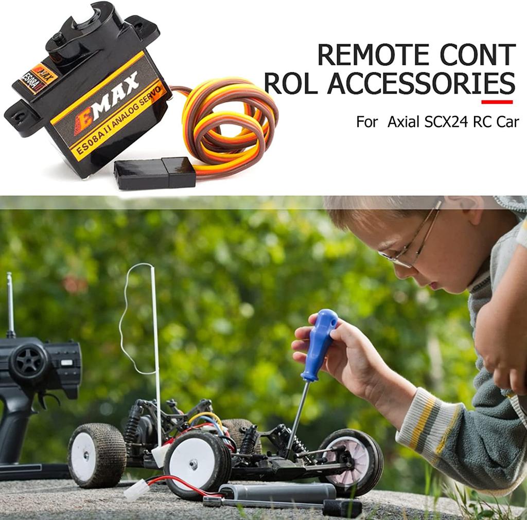 EMAX ES08A II Analog Servo 8.6g | Plastic Gears | 15T Horn Mount Kit | Compatible with Axial SCX24 RC | Aluminum Alloy, 23x11.5x24 Mm