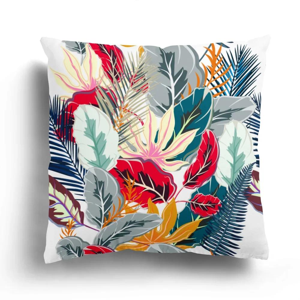 Home Decor Colorful Floral And Leaf Patterned Pillow Covers Pattern Cushion Cover Suitable For Sofa Bedroom Car Pillow Cover
