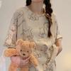 Soft and girlish Teddy Bear cartoon pajamas for women, summer thin cotton short-sleeve set, loose long pants, loungewear suitable for outerwear