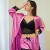 European & American Lace Satin Women's 4-Piece Pajama Set - Sexy, Seductive Nightgown & Robe