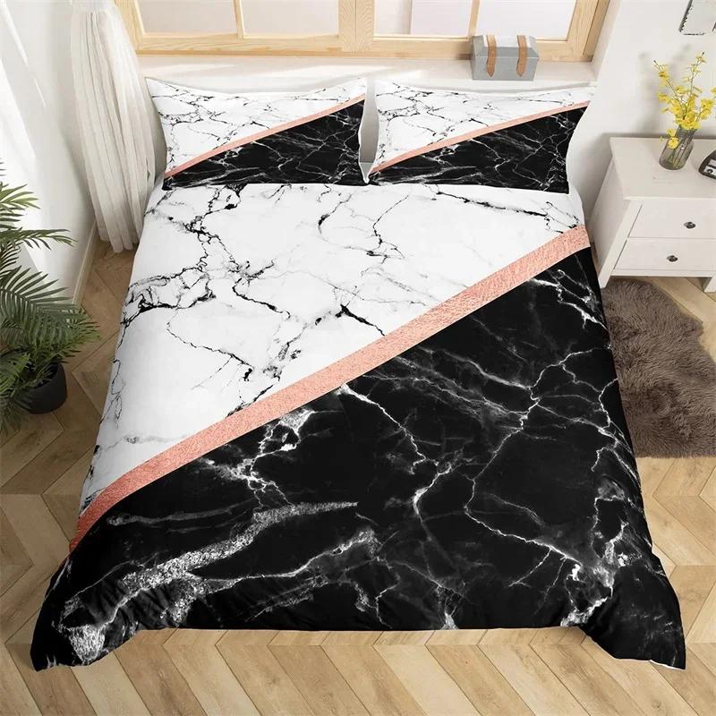 Marble Duvet Cover Marble Brick Wall Style King Queen Bedding Set Polyester Gold Bronzing Sequins Abstract Fluid Comforter Cover