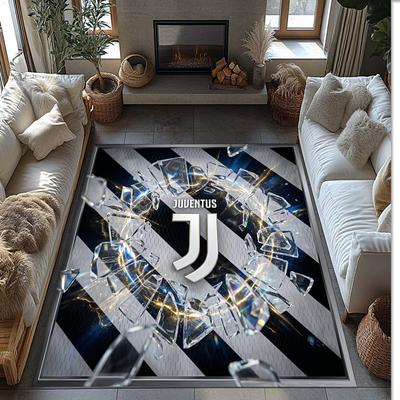 Juventus FC Printed Flannel Area Rug Non Slip Soft Polyester Floor Carpet Indoor Decor Mat for Bedroom Living Room Sofa