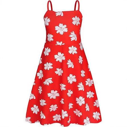 Girls Red Leaf Print Dress for Summer Halloween Christmas Costume Play