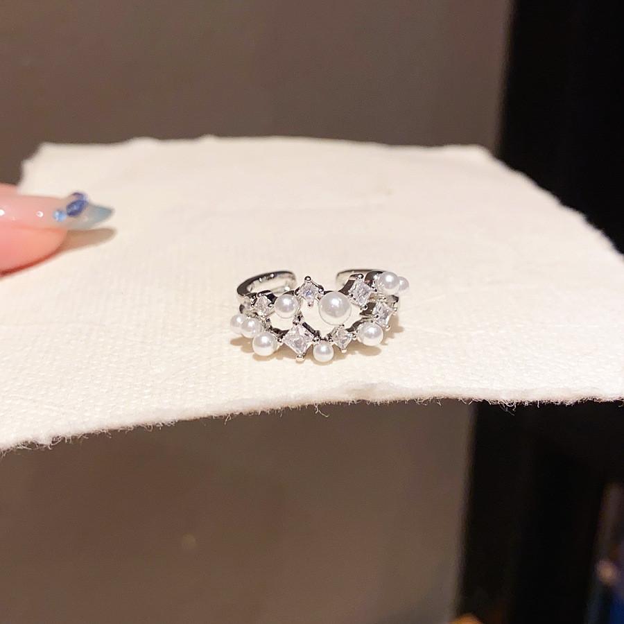 Geometric Style Open Pearl Ring For Women Faux Pearl Decor Elegant Summer Accessory StyleA