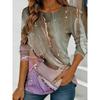 Women's Abstract Watercolor Print Long-sleeved Loose Round Neck Top, Casual Everyday Street Style with Elegant Design.