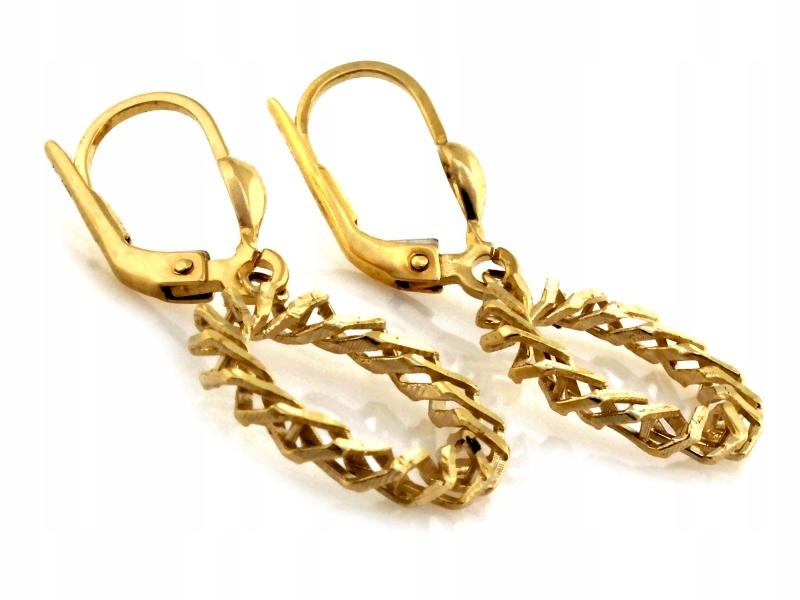 333 8k gold dangling earrings, English hoops, fancy openwork, women's