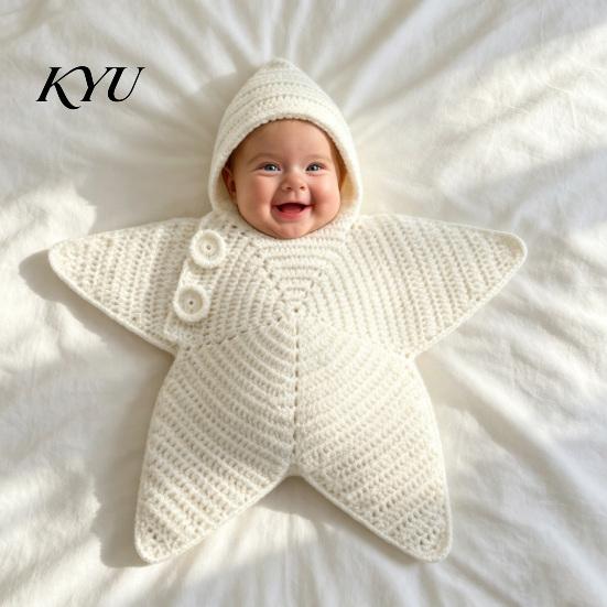 Carino Outfit per Foto Neonato Stella Marina Sacco a Sacco per Dormire Baby, Sacco Nanna a Maglia con Cappuccio, Borsa a Forma di Stella Coperta Indossabile Accogliente per Neonati, Fotografia