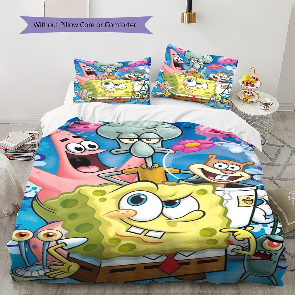 Svampebob Mönster Sängkläder Täcke Set Täckeöverdrag Örngott Heminredning Gåva (1 * påslakan + 2 * örngott, utan kärna)