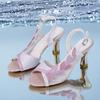 Luxury sandals women's middle heel 2024 summer new British windfish mouth with diamond mesh high heels Women's shoes