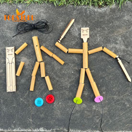 Bamboo Man Toy DIY Puppet Kit,Children Interactive Game,Bamboo Craft Material Kit,Boys Girls Gift