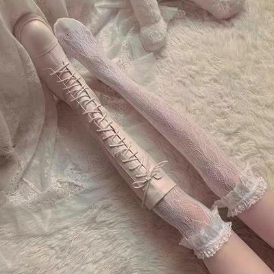 Calzini lunghi fino al polpaccio in pizzo bianco JK Lolita per donna