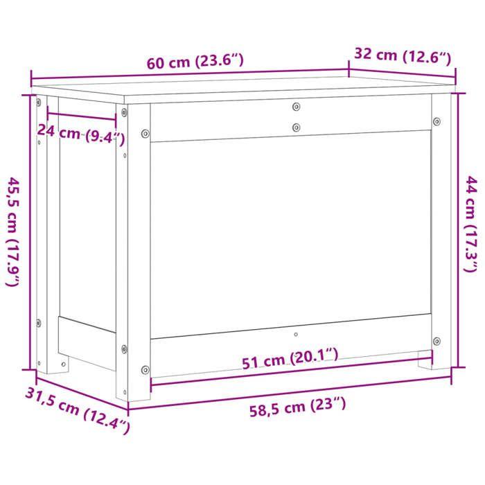 823544 vidaXL Storage Box 60x32x45.5 Cm Solid Pine Wood