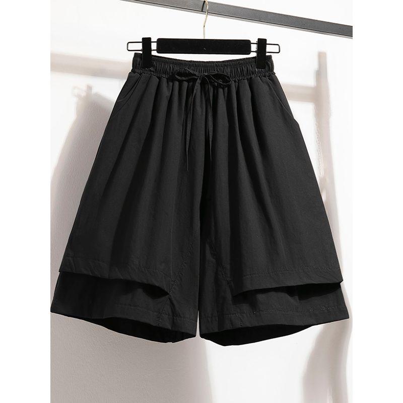 Sweet Student Summer New Plus size Retro Elastic High Waist Lace-up Casual Loose Wide Leg Cargo Cropped Pants Skirt