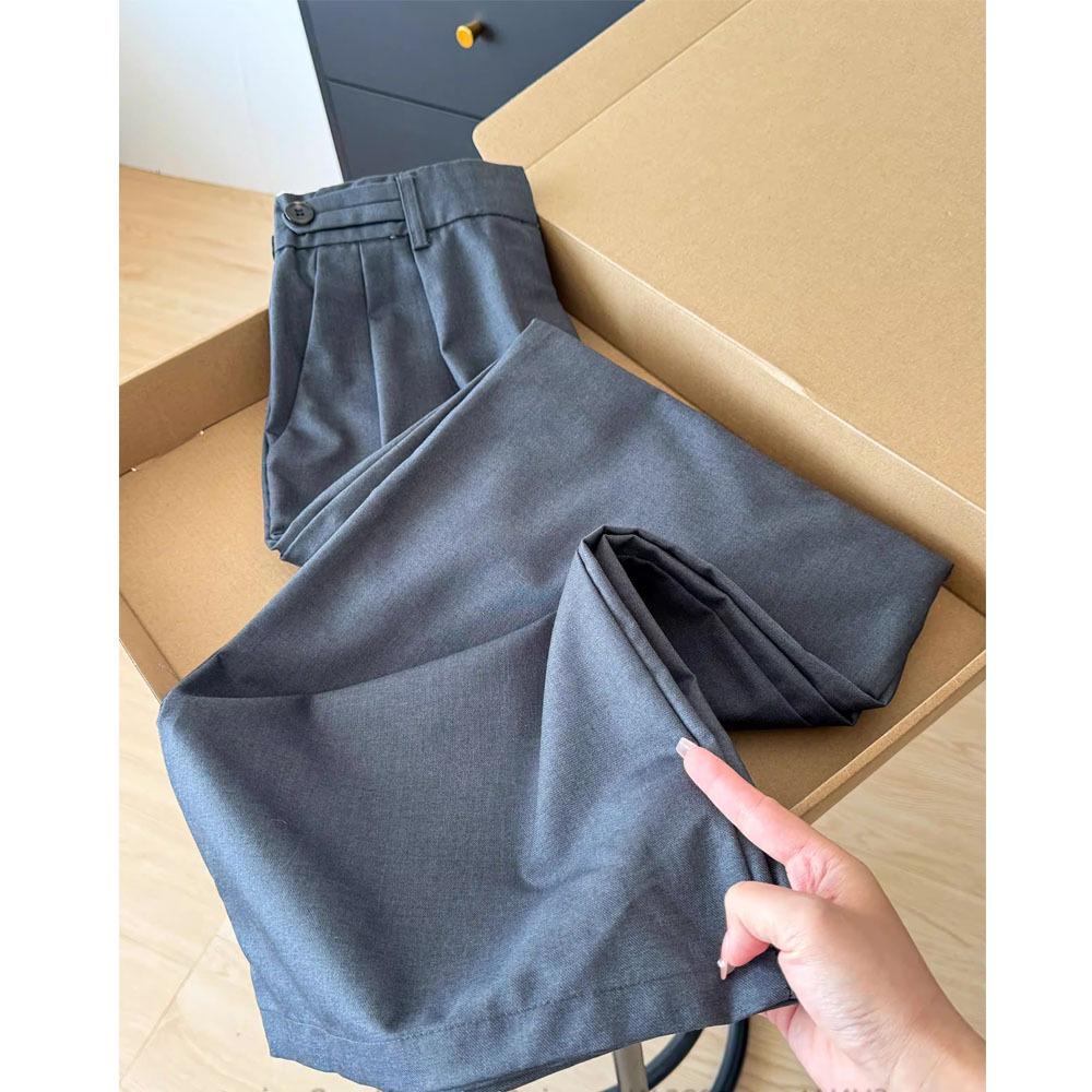 Women s Early Spring 2026 Gray Pleated Wide-Leg Suit Pants Small