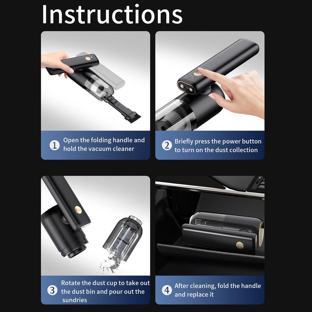 5V 60000RMP Folding Car Vacuum Cleaner 50W Cordless Strong Suction Portable Mini Hand Vacuum LED Light Rechargeable for Car Interior Home