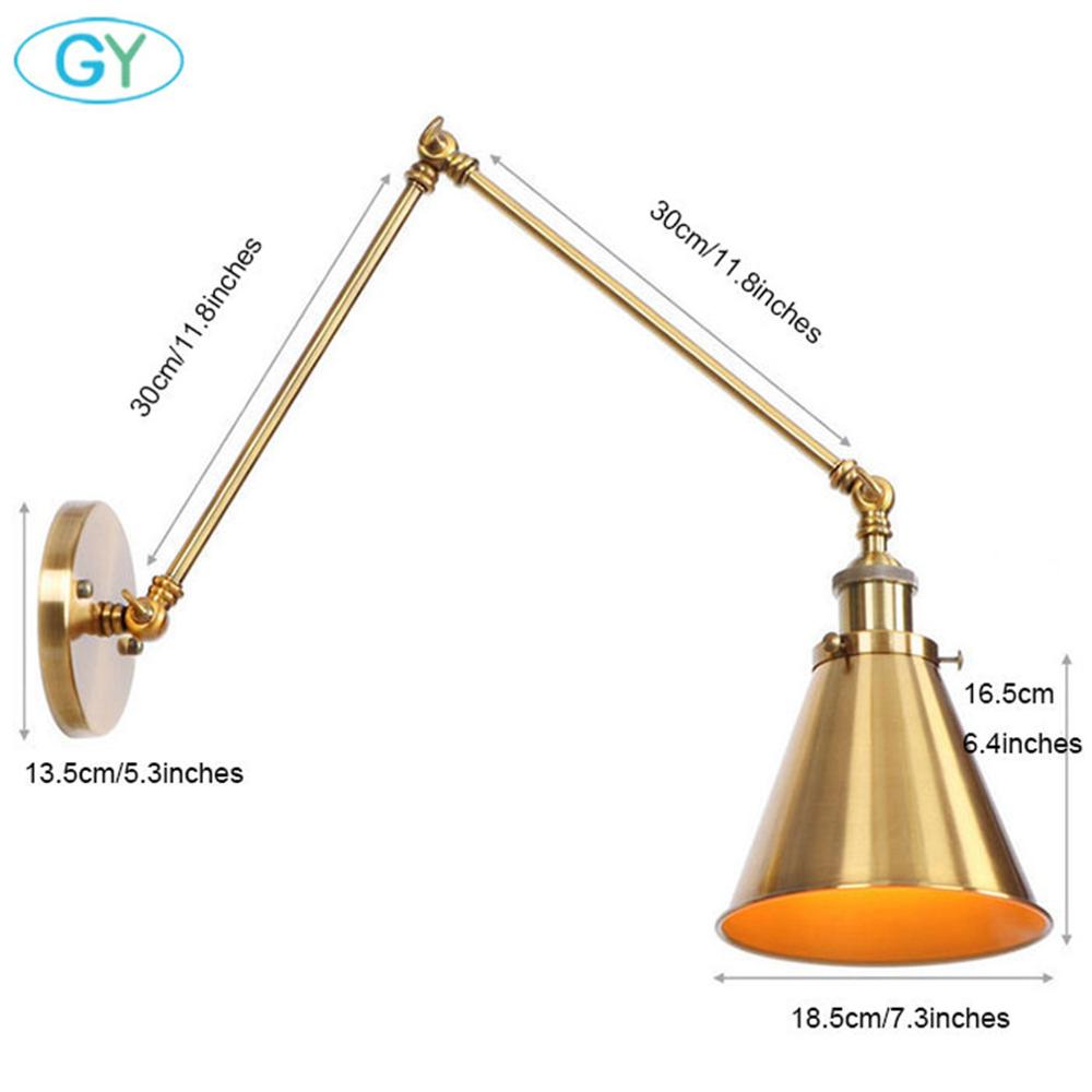 Adjustable Antique Industrial Long Swing Arm Black Wall Lamp Lights Brown Brass Retro Lighting For Bedroom Sconce Fixture