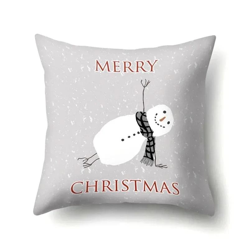 Christmas Snowman Printed Sofa Decorative Cushion Cover Pillow Pillowcase Polyester Throw Pillow Home Decor Pillowcover
