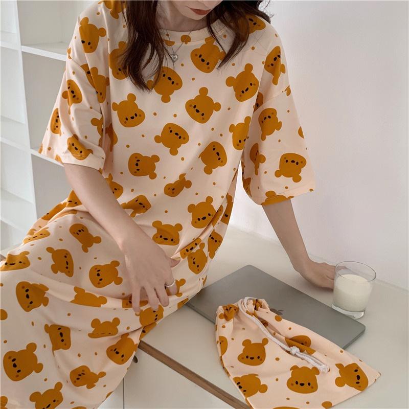 Girls' Summer, Spring and Autumn Short-sleeved Home Wear with Cute Cartoon Designs and Loose Style Pajamas and Nightgowns