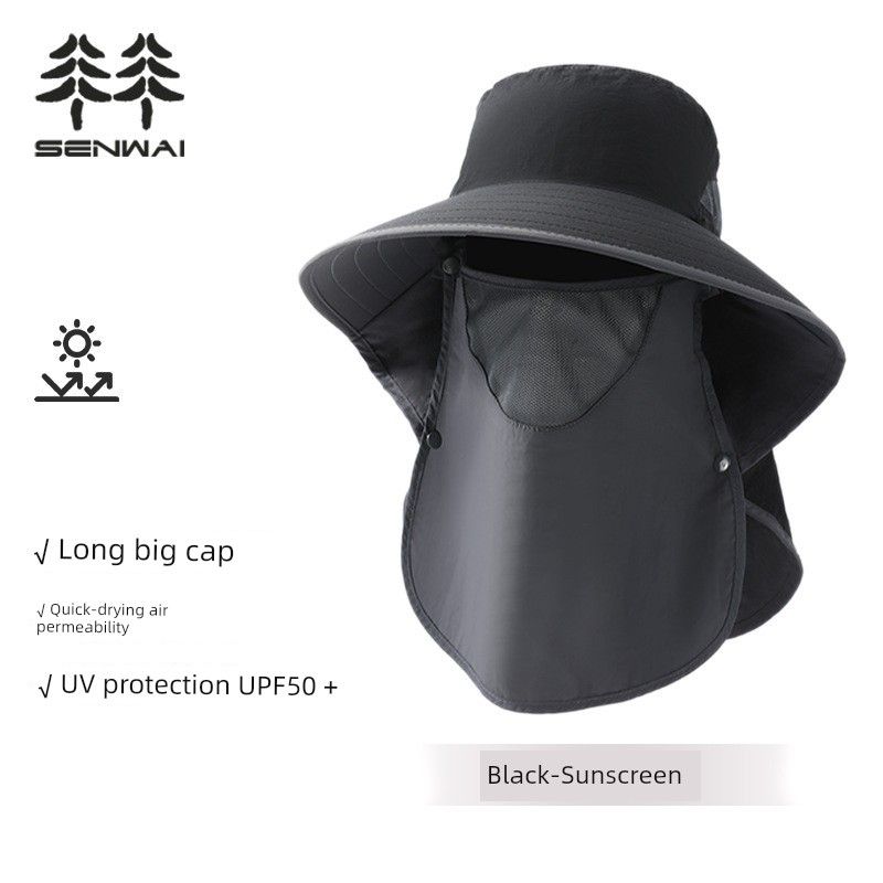 

Men s All-round Sun Hat Outdoor Fishing Cap UV Protection Sun-Proof Bucket Hat Full Cover Face Climbing Hat SWH008-black single hat] Large brim fully covered