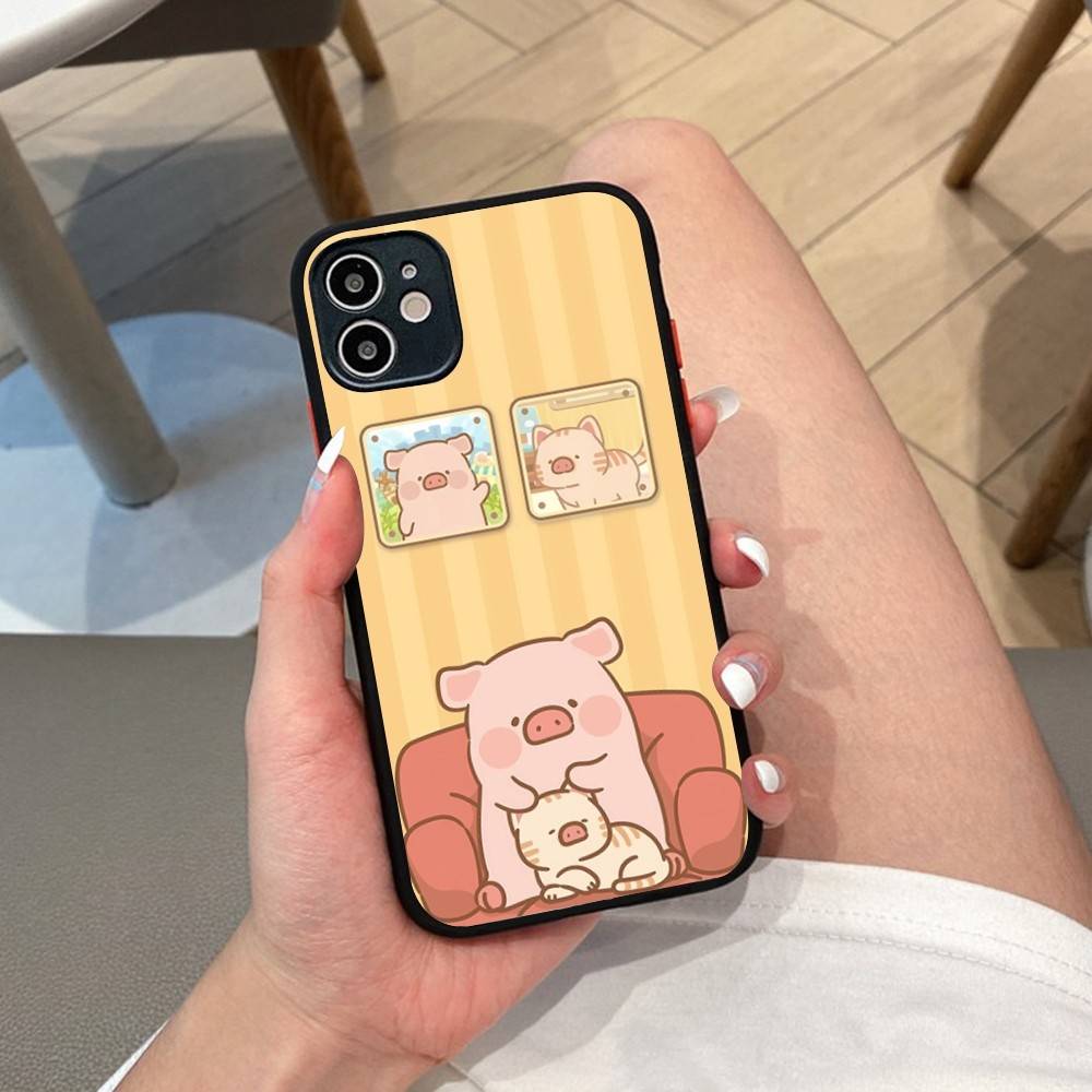 Cute Pig Cartoon L-lulu Phone Case For IPhone 14 11 12 13 Mini Pro Max 8 7 Plus X XR XS MAX Translucent Matte Cover